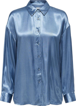 ONLY ONLJOJO BUTTON DNM SHIRT - Dames Blouse - Satijnen stof - Lange mouwen - Maat S