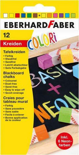Eberhard Faber bordkrijt - Colori - vierkant - 12 stuks - neon en basic - EF-526012