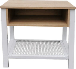 Nachtkastje bijzettafel Stoer - industrieel vintage - 55 cm hoog - wit metaal bruin hout