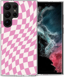 iMoshion Hoesje Geschikt voor Samsung Galaxy S23 Ultra Hoesje Siliconen - iMoshion Design hoesje - Roze / Retro Pink Check