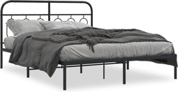 vidaXL - Bedframe - met - hoofdbord - metaal - zwart - 150x200 - cm