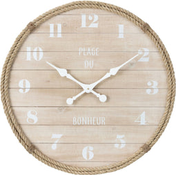 J-Line wandklok Bonheur - jute - beige/naturel - Ø 5.4 cm - woonaccessoires
