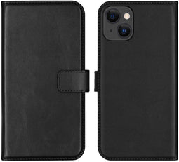 Selencia iPhone 13 - Echt Lederen Bookcase - 3 Pashouders - Zwart