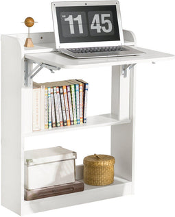 SoBuy FWT92-W - Opklapbaar Bureau - Multifunctioneel Werkstation met Opbergplanken - Wit - 64x58x82 cm