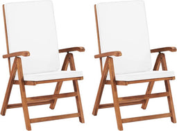 vidaXL - Tuinstoelen - 2 - st - verstelbaar - met - kussens - massief - teakhout - crème