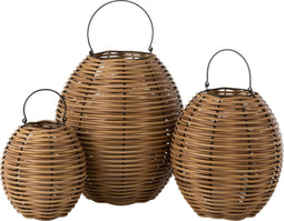 J-Line Lantaarn Gewoven Led Plastic Naturel Large