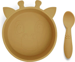 Nuuroo - Elia Silliconen servies set bordje met lepeltje - Dusty Yellow