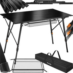 tectake® Campingtafel Bastiaan - Opvouwbaar Aluminium - Verstelbare Hoogte - Zwart