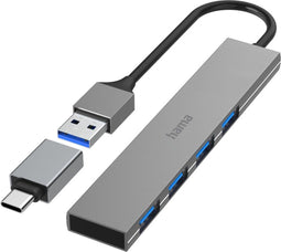 Hama 00200141 - USB 3.2 Hub - 4x 5 Gbps - Grijs