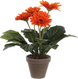 Mica Decorations Gerbera Kunstplant in Bloempot Stan - H35 x Ø30 cm - Oranje