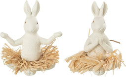 J-Line figuur Konijn Zittend Yoga - steen - wit - 2 stuks - paasdecoratie