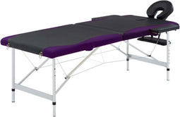 vidaXL - Massagetafel - inklapbaar - 2 - zones - aluminium - zwart - en - paars