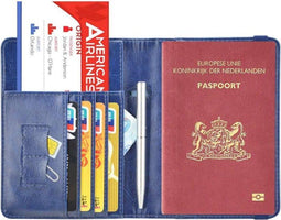 Luxe style RFID Paspoort hoesje Anti Skim - Paspoorthouder Marine Blauw