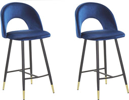 Beliani FALTON - Barkruk - Blauw - Fluweel