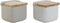 Zoutvaatje met deksel Home ESPRIT Wit Beige Natuurlijk Bamboe Dolomite 15 x 12 x 11 cm (2 Stuks)