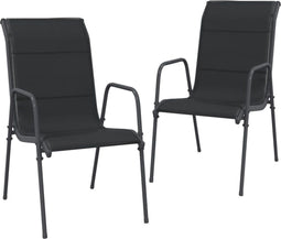 vidaXL - Tuinstoelen - 2 - st - staal - en - textileen - zwart