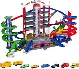 Majorette Super City Garage - Speelgoedgarage met 35 parkeerplaatsen en 2 gemotoriseerde liften - Inclusief 6 auto's