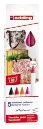 edding 4600 Textielstiften - 5 warme kleuren - Wasbestendig - ronde punt 1 mm - kleding versieren - na het strijken wasmachine bestendig
