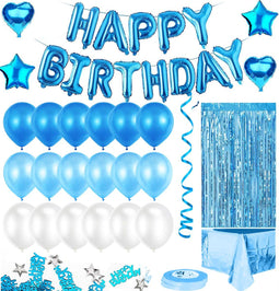 Feestio Ballonnen - Verjaardag Versiering Set - Tafelkleed Slingers Helium Blauw