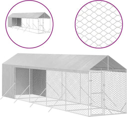 vidaXL - Hondenkennel - met - dak - 2x10x2,5 - m - gegalvaniseerd - staal - zilver