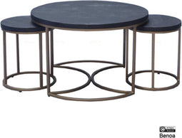 Salontafel Trivali rond set van 3 messing & mangohout