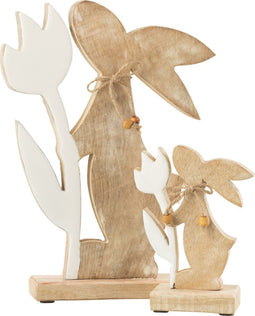 J-Line decoratie Konijn Met Bloem - hout - wit - large