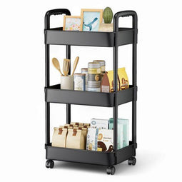 Keuken Trolley - 3 Laags - Opbergwagen - Zwart