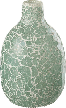 J-Line vaas Mozaiek - glas - groen/wit - small - 26 cm hoog