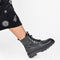 PS Poelman Leta - Dames Leren Enkellaarzen met Veters en Rits - Chunky Plateauzool - Zwart Croco