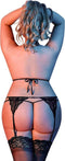 Magic Silk - Peek-a-Boo Beha, Jarretel en G-String Set - L/XL - Zwart