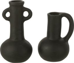 J-Line vaas Amforen - keramiek - zwart - 2 stuks - 20 cm hoog