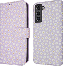 iMoshion Hoesje Geschikt voor Samsung Galaxy S21 FE Hoesje Met Pasjeshouder - iMoshion Design Bookcase smartphone - Paars / White Daisy