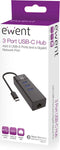 Ewent EW1141 - 3-Port USB Hub - USB 3.2 Gen1 5 Gbps met Gigabit Ethernet - Zwart