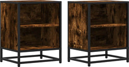 vidaXL - Nachtkastjes - 2 - st - 40x31x50 - cm - bewerkt - hout&metaal - gerookt - eiken