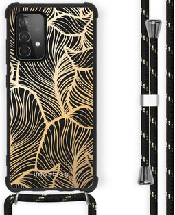 iMoshion Hoesje Geschikt voor Samsung Galaxy A52 (4G) / A52s / A52 (5G) Hoesje Met Koord - iMoshion Design Hoesje met Koord - Goud / Zwart / Golden Leaves