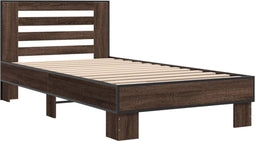 vidaXL - Bedframe - bewerkt - hout - en - metaal - bruin - eikenkleurig - 90x190 - cm