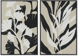 Schilderij Home ESPRIT Wit Zwart Beige Blad van een plant Stads 63 x 4,3 x 93 cm (2 Stuks)