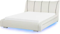 NANTES - Tweepersoonsbed LED - Wit - 140 x 200 cm - Leer