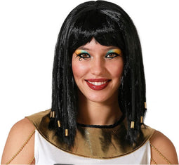 Atosa Verkleedpruik voor dames met half lang haar - Cleopatra - zwart - Egypte/geschiedenis/oudheid