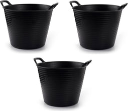 3x Flexibele emmers/wasmanden zwart 42 liter - Opbergmanden - Wasmanden - Flexibele emmers