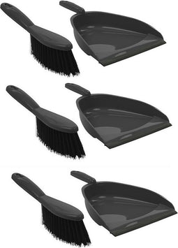 3x Grijze stoffer en blik set kunststof 22 x 33 cm - Huishoud/schoonmaakbenodigdheden - Schoonmaakartikelen - Schoonmaken/huishouding