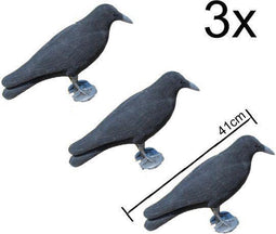 3x zwarte XL kraai - vogelverschrikker - Halloween decoratie - ProLoo 3x nep kraai 41cm incl. grondpin zwart plastic geflockt -diervriendelijke duivenverjager - vogelverschrikker