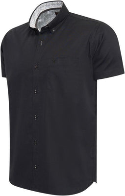 Cappuccino Italia Toscana - Heren Overhemd Korte Mouw Stretch - Zwart - Maat XL