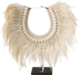 J-Line decoratie Ketting + Staander Dora - schelpen/veren - wit - large