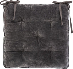 Atmosphera Deluxe Stoelkussen Velvet 38x38x8cm met lintjes - Donkergrijs