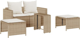 vidaXL - 5-delige - Tuinbankstel - met - kussens - stapelbaar - beige - poly - rattan
