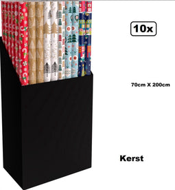 Inpakpapier Kerst Assortiment - 10x Rol 70cm x 200cm - 6 Designs