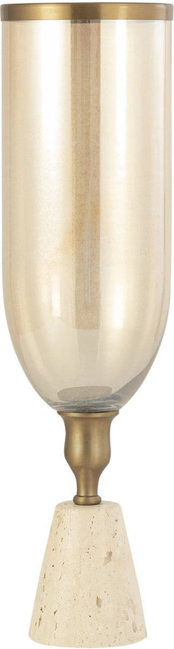 PTMD Tadh Brass Glass Stormlight Travertin Base Round L