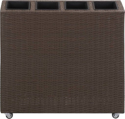 vidaXL - Plantenbak - verhoogd - met - 4 - potten - 80x22x79 - cm - poly - rattan - bruin