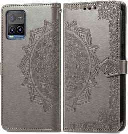 iMoshion Hoesje Geschikt voor Vivo Y33s / Vivo Y21s / Vivo Y21 Hoesje Met Pasjeshouder - iMoshion Mandala Bookcase - Grijs